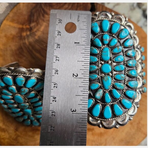 2 Large Sterling Silver & Turquoise cuff bracelets signed by DLW Navajo artist - Picture 16 of 16
